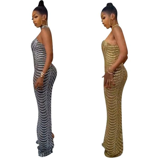 

casual dresses fashion backless nightclub party dress elegant diamond perspective long women vestido clothes vintage, Black;gray