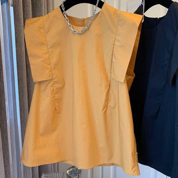 

women's blouses & shirts [ewq] korea chic summer casual simplicity trend women solid color o neck loose fashion sleeveless shirt 2021 1, White