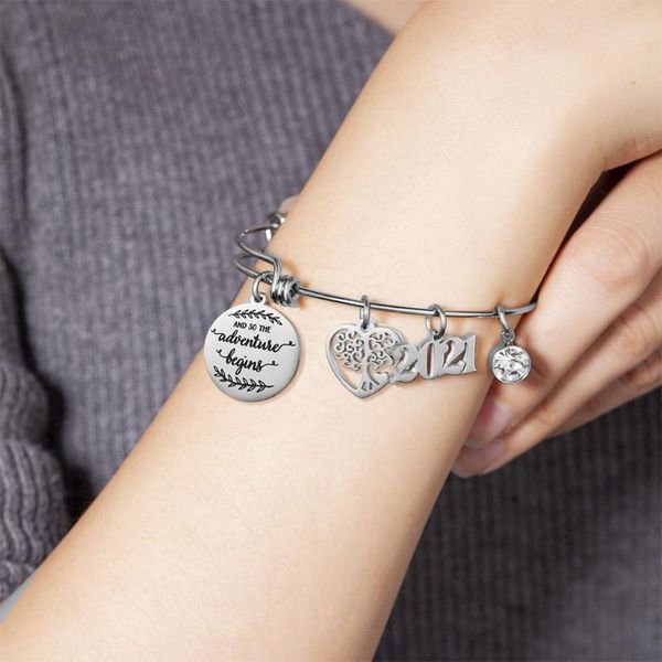 

charm bracelets 2021 graduation gifts stainless steel college high school inspirational pendant bracelet adjustable bangle jewelry, Golden;silver