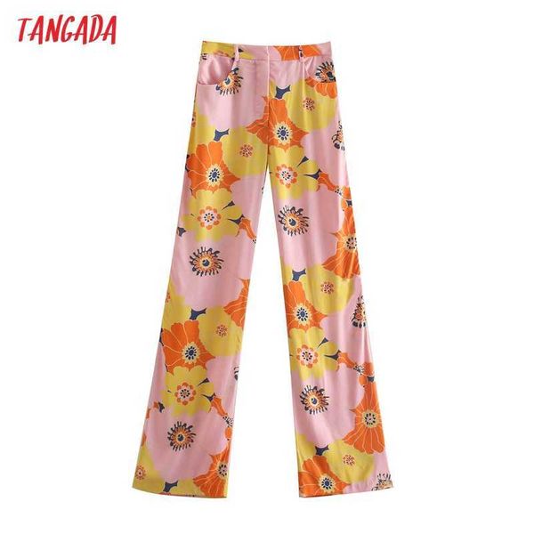 

tangada fashion women floral print suit long pants trousers vintage style high street lady pants pantalon 5z57 210609, Black;white