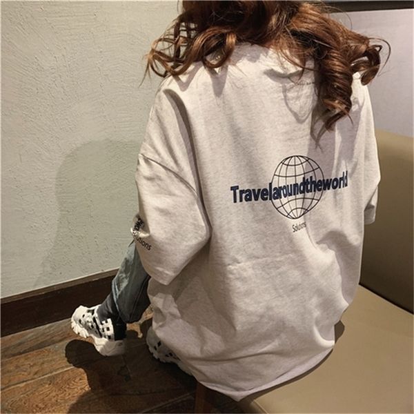 

summer letter printed fashion vintage college wind new arrival short sleeve female women basic all match tee t-shirts 210315, White