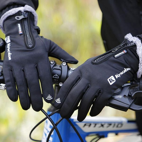 

cycling gloves winter men women's bicycle touchscreen full finger waterproof bike skiing motorcycle riding xa87q, Black