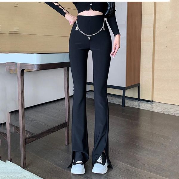 

women's pants & capris 2021 autumn casual high-waist split all-match black trousers, Black;white