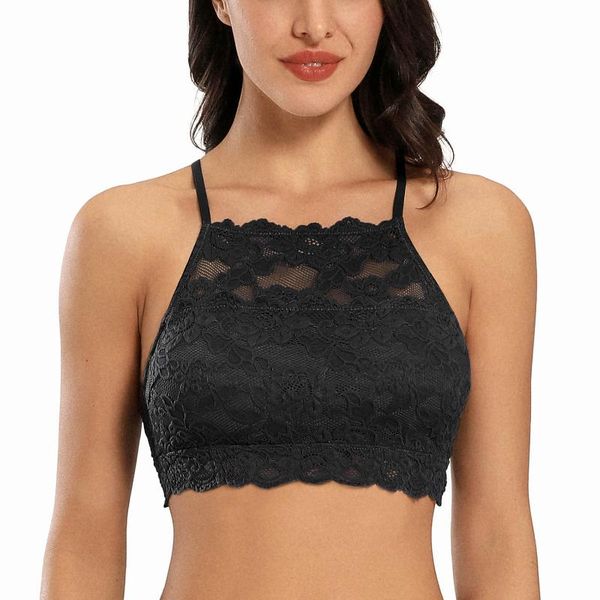 

lace bra crop women bralette racerback halter seamless wireless brassiere intimate underwear lingerie femme tank, Red;black