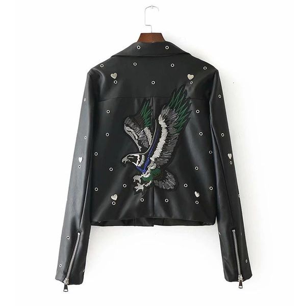 

women's leather & faux 2021autumn embroidery soft jacket women pu motorcycle coat female black punk zipper outerwear short casaco