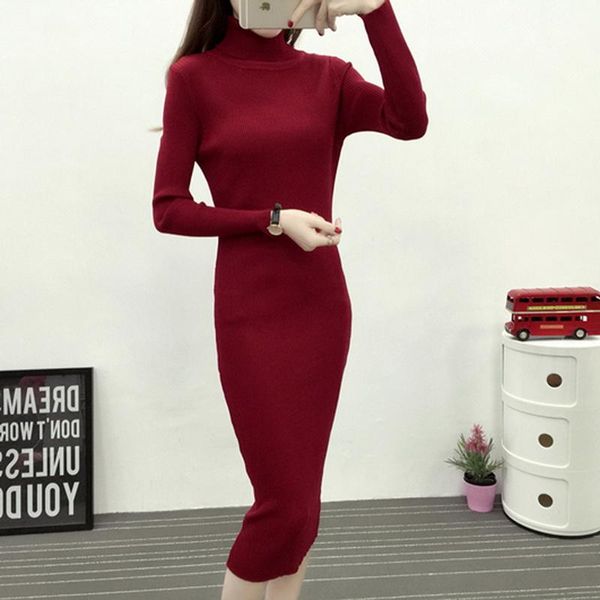 

casual dresses autumn winter knitted turtleneck sweater dress for women slim bodycon long sleeve bottoming party club clothes fz04, Black;gray