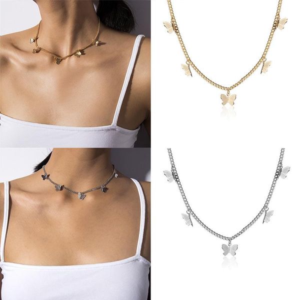 

pendant necklaces gold color chain butterfly choker nelace women statement collares bohemian beach party jewelry gift, Silver