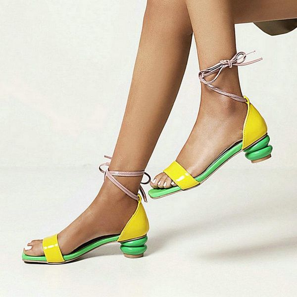 

sandals 2021 summer women comfortable round heel open toe women's shoes lace up gladiator female blue pink yellow, Black