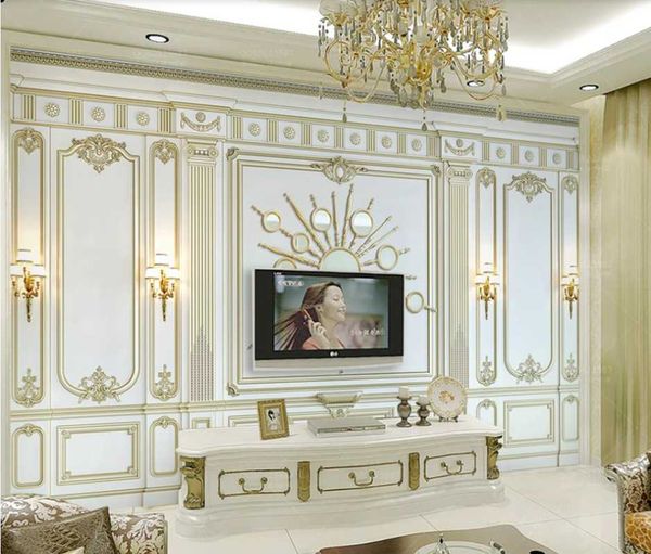 

customized 3d wallpaper three-dimensional golden embossed classical european box tv background wall mural