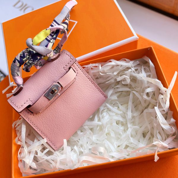 

luxury women handbag ornament genuine cow leather keychain mini bag pendant accessories fashion handmade keyring fine gift, Slivery;golden