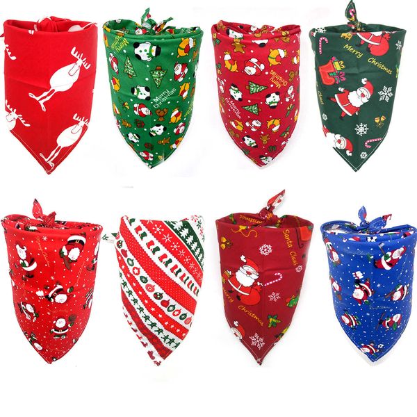 Abbigliamento per cani Cani di Natale Bandane Soft Pet Triangolo Sciarpa Bavaglini Accessori per Doggy Cute Penguin Gingerbread Man Babbo Natale Elk Pattern