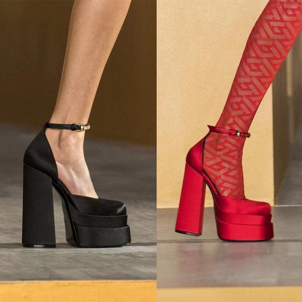 

dress shoes women's high heels 2021 square toe thick heel platform pumps rhinestone red wedding black rose plus size 43