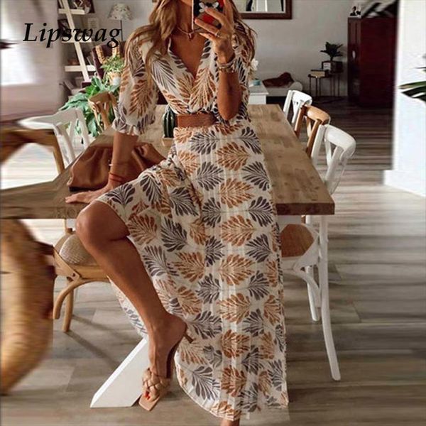 

summer short sleeve loose casual womens dress vintage pattern printed bohemian maxi ladies v neck a line party dresses, Black;gray