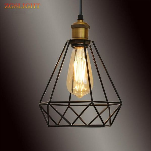 Anhängerlampen moderne industrielle Vintage Käfig Leicht Eisen Retro Art Diamond Pyramide Schmiede Home Decke Hängende Lampe E27 Innenräume