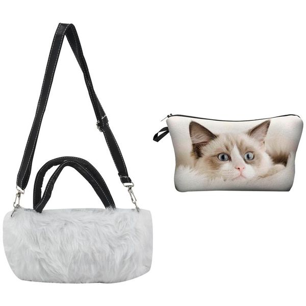 

cosmetic bags & cases 1 pcs pretty cute lovely plush fur hairy handbag shoulder bag (white) pattern pouch travel case(beige cat)