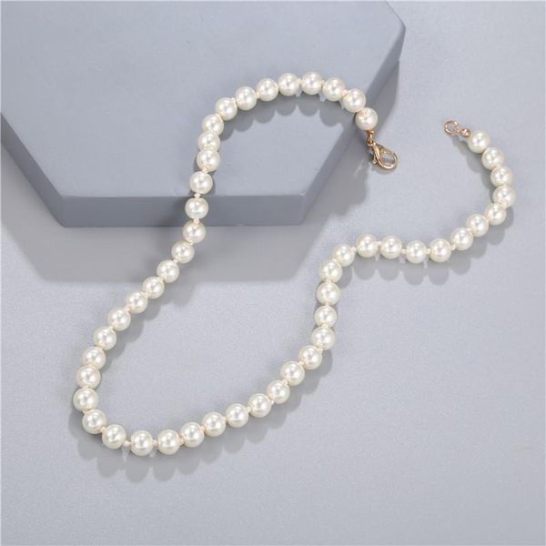 

chokers elegant white imitation pearl necklace long round wedding choker for women charm fashion jewelry, Golden;silver