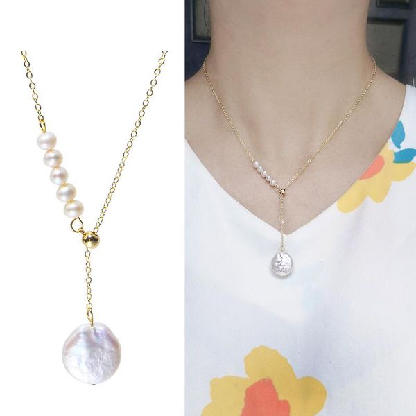 

chains gold plated real natural freshwater pearl necklace fashion charm jewelry anniversary party wedding gift for women girls 2pcs/lot, Silver