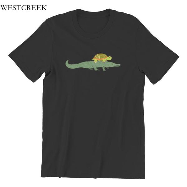 

men's t-shirts turtle riding a crocodile funny animal poison t-shirt custom black punk sleeve streetwear round collar plus size clothin, White;black