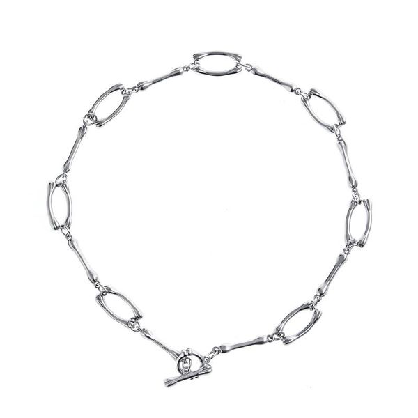 

chains original design hip hop ins titanium steel ot word buckle bone stitching necklace street short clavicle chain jewelry, Silver