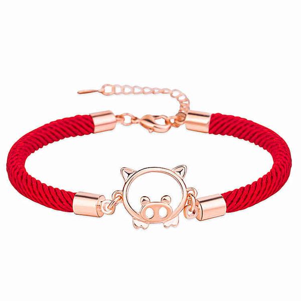 

2022 new red zircon zodiac pig bracelet fashion red rope jewelry south korea dongdamen bracelet, Golden;silver
