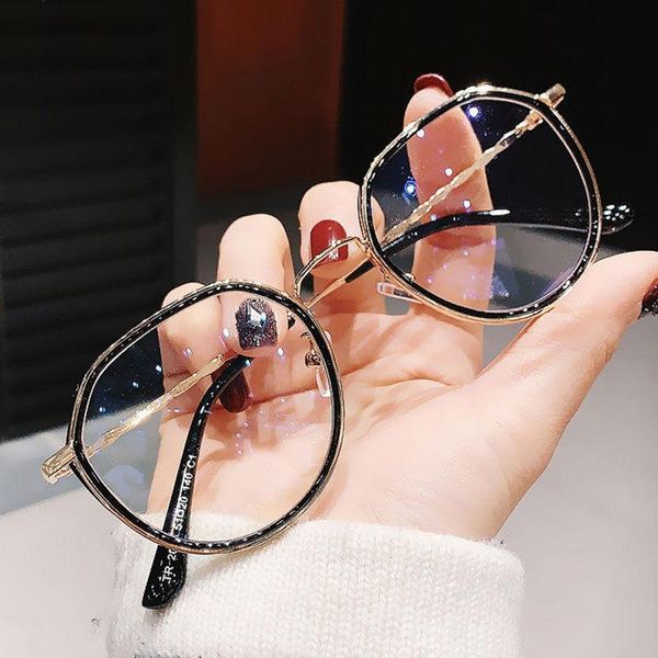 

fashion sunglasses frames 2021 factory wholesale card ring metal frame flat mirror net red anti-blue glasses can be equipped with myopia, Black