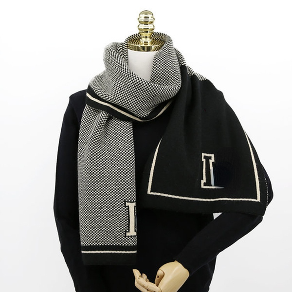 

luxury fashion h scarves warm rectangular striped gray jacquard winter warp knitted scarf, Blue;gray