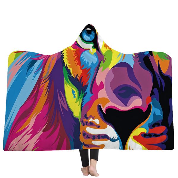 

child adults hand drawn animals blanket shark wolf owl elk gold fish panda cat sea turtle lion sherpa fleece children home warm hooded blank