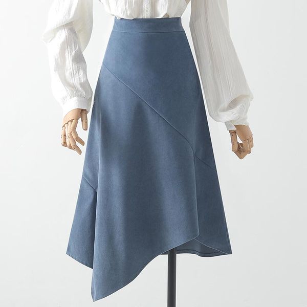 

corduroy asymmetrical women skirts solid high waist elegant office lady all match clothing quality, Black