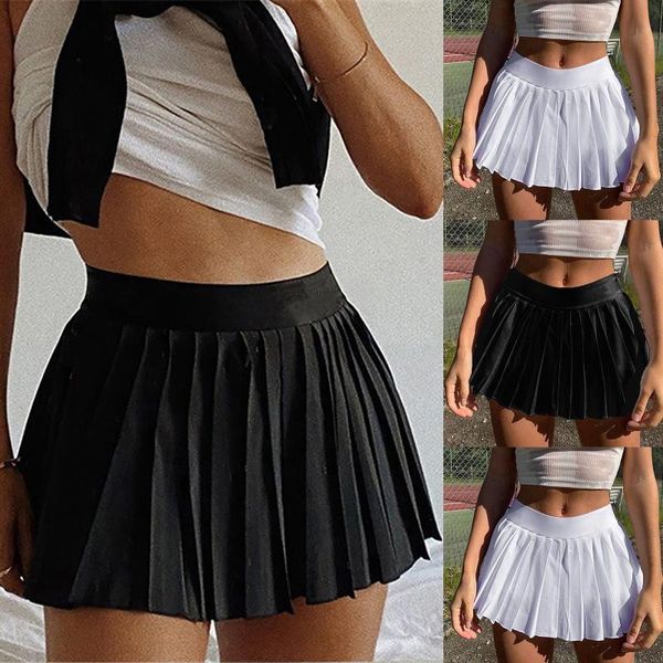 

skirts womail women's fashion casual solid color pleated a-line skirt high waist thin zipper all-match slim mujer faldas, Black