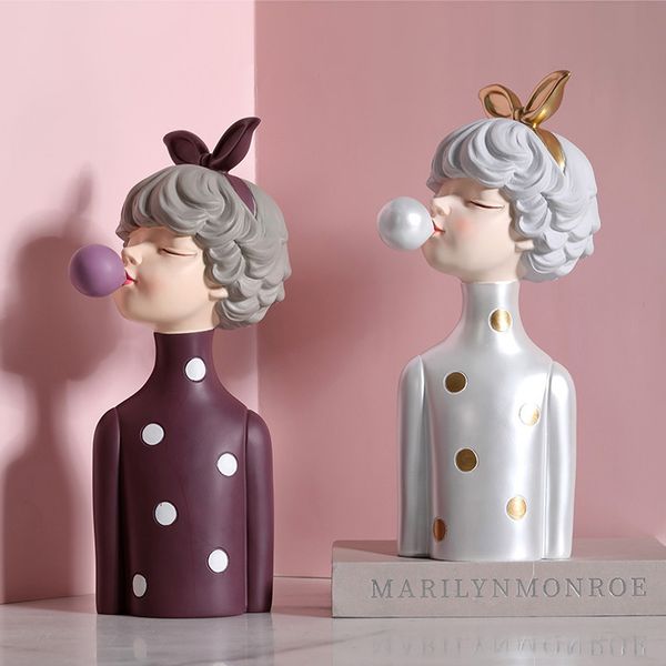 

new arrival nordic bubble bow-knot girl sculptures resin figurines home decoration accessories fashion birthday gifts room decor