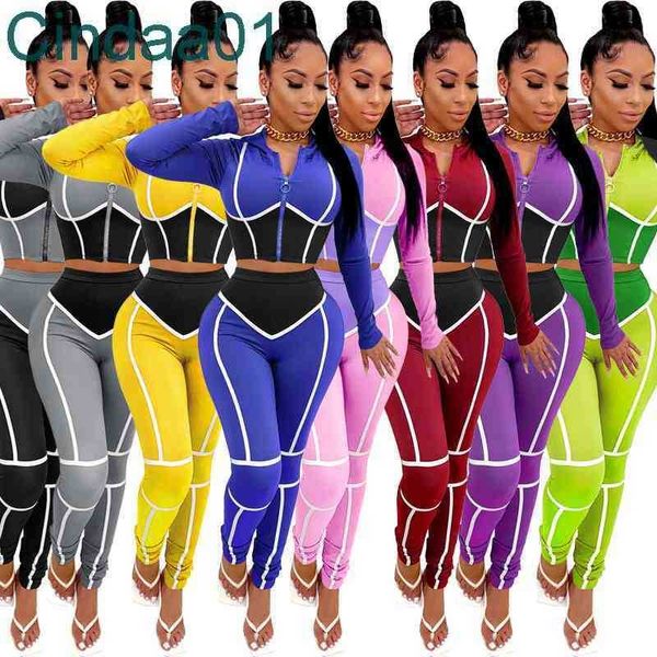 

women tracksuits two pieces set deisgner slim yoga clothes patchwork tight zipper hooded crop leggings sportswear jogger plus size, Gray