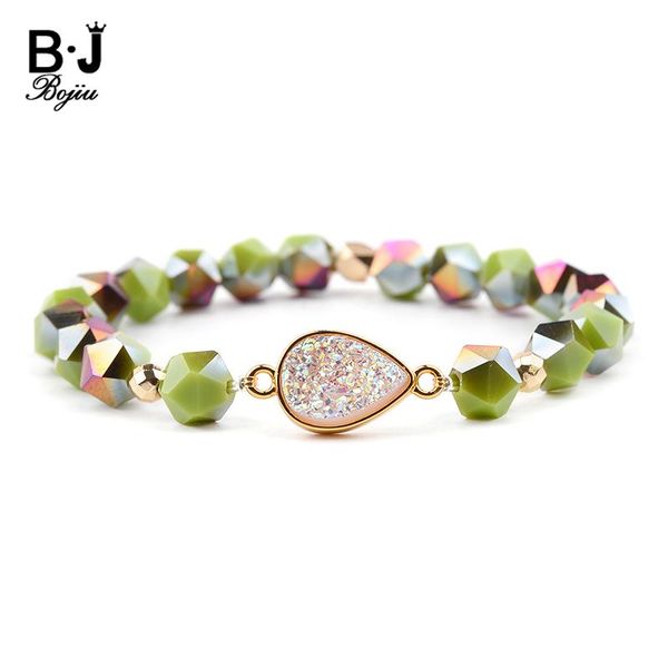 

charm bracelets bojiu faceted crystal heart natural druzy stone women gold-color pear framing quartz drusy bracelet femme bc284, Golden;silver