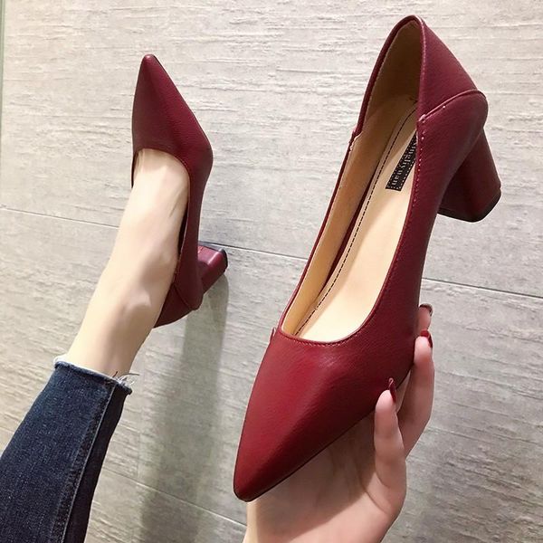 

dress shoes spring women pointed toe boat woman pump square heeled office work shoe slip on high heels zapatos mujer 7949n, Black