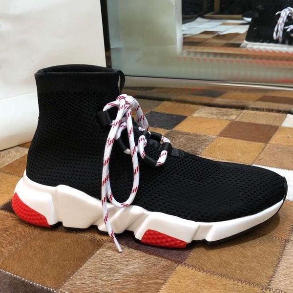 

knitted elastic socks boots spring autumn classic gym casual women shoes fashion platform men sports boot lady lace up thick sneakers large, Black