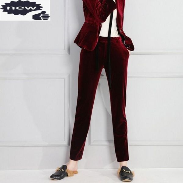 

2021 new arrival summer womens casual fashion velvet female high waist trousers slim fit straight pantalones de mujer, Black;white