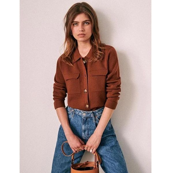 

women's knits & tees women jackets wool knitting cardigans ladies turn down collar shirt type caramel cardigan woman clothes girl swea, White