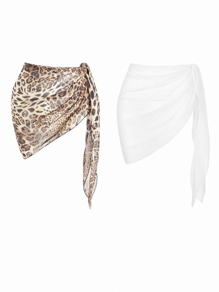 

2pack leopard knot cover up skirt s03j#, White;black