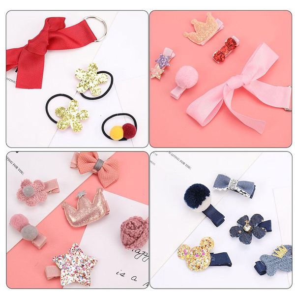 

hair clip set cute hair accessories girl headwear bow flower animal hairpins band cartoon elastic headdress gift, Slivery;white