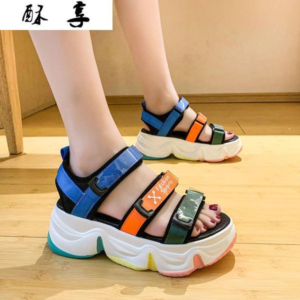 

dress shoes summer women casual sandals platform color matching outdoor comfortable walking open toe, Black