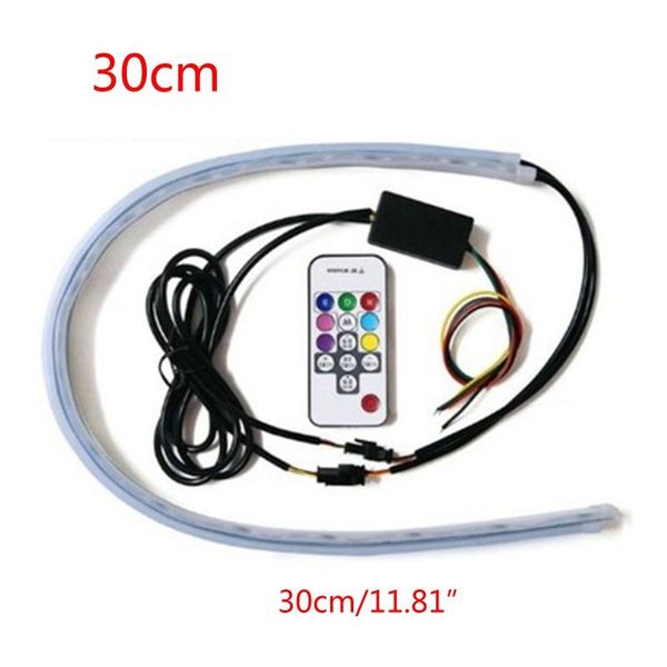 

interior&external lights 2pcs car sequential flowing rgb daytime running light drl remote multi color led strip turn signal for