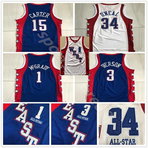 

authentic stitched 2004 all-star tracy 1 mcgrady vince 15 carter mitchell & ness hardwoods allen 3 iverson swingman basketball jerseys, Black