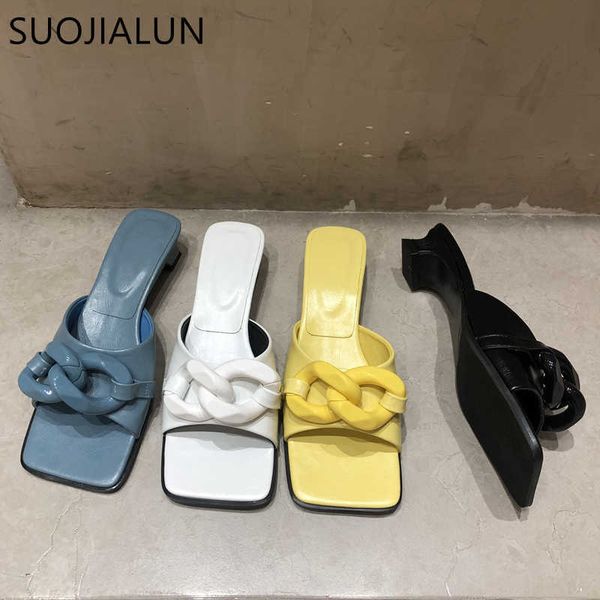 

suojialun summer women slippers square toe thin low heels fashion slides lady fashion brand buckle elegant slides outdoor mules 210630, Black