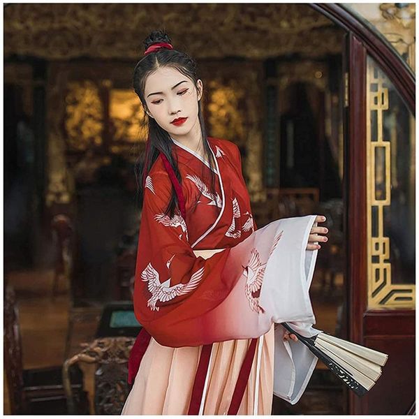

ethnic clothing women's v neck original chinese style dresses long sleeve elegant vintage sweet maxi dress robe femme #g3, Red