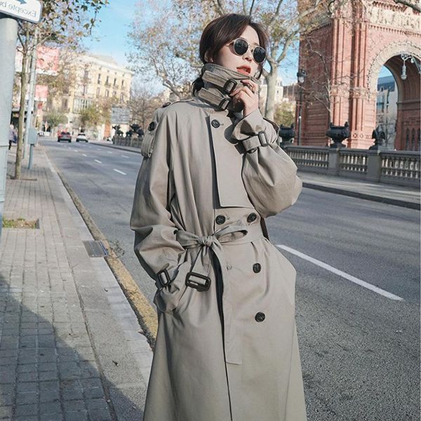 

2021 new autumn winter female overcoat slim fit fashion ladies outerwear casual solid color women trench coat high quatily qt257, Tan;black