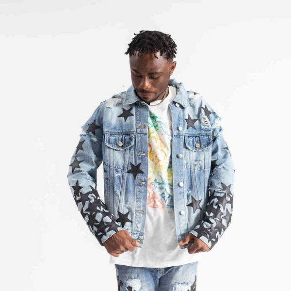 

pointed star jeans jacket five for men and women, Black;brown