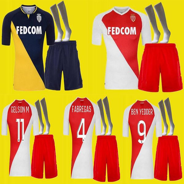 

020 2021 fabregas as monaco ben yedder soccer jerseys jovetic golovin 20 21 maillot de jorge men socks kit football shirt, Black;yellow