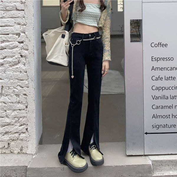 

autumn style high waist thin wide leg dragging elastic micro pull pants, Blue