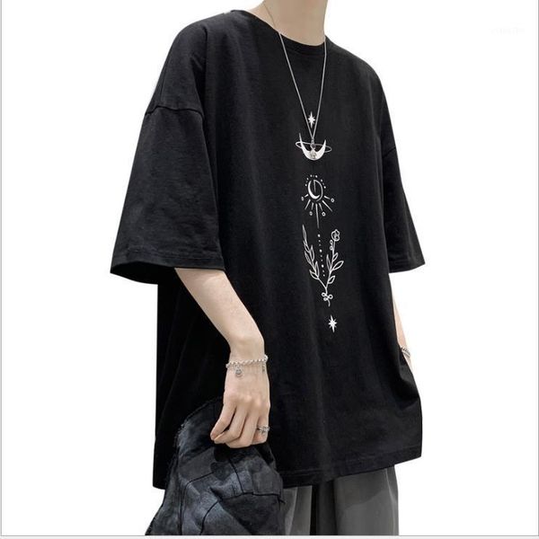 

men's t-shirts harajuku port style short-sleeved t-shirt trend ins loose boys five-point sleeve tide brand hip-hop clothes half-s, White;black
