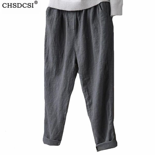 

women's pants & capris chsdcsi harem women vintage pockets loose cotton linen pant elastic waist casual gray black 5xl plus size trouse, Black;white