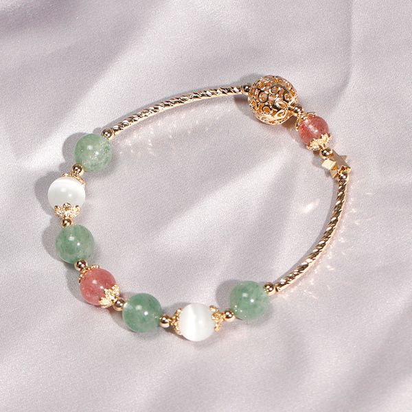 

natural stone gold plated women red and green strawberry quartz opal friendship bracelet crystals jewelry, Black